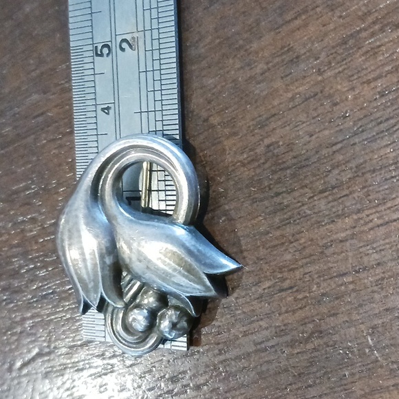 George Jensen Tulip Brooch and Matching screw back Earrings SS Denmark - Picture 11 of 12